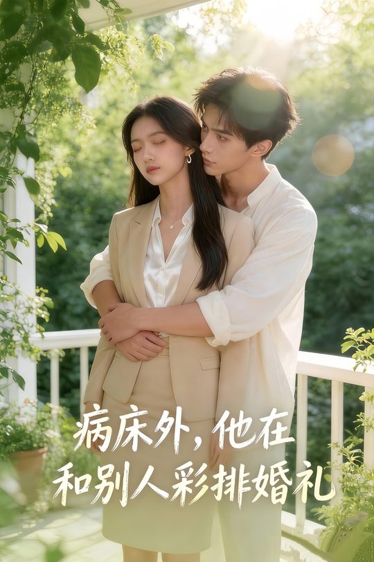 病床外,他在和别人彩排婚礼封面