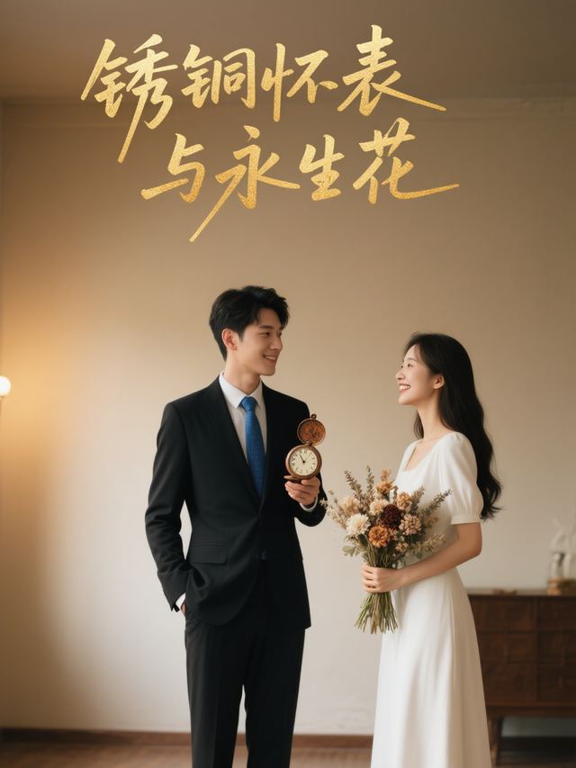 锈铜怀表与永生花封面